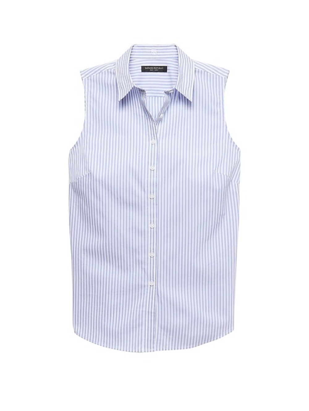 Banana Republic Light Blue & White Striped Sleeveless Button-Down Shirt